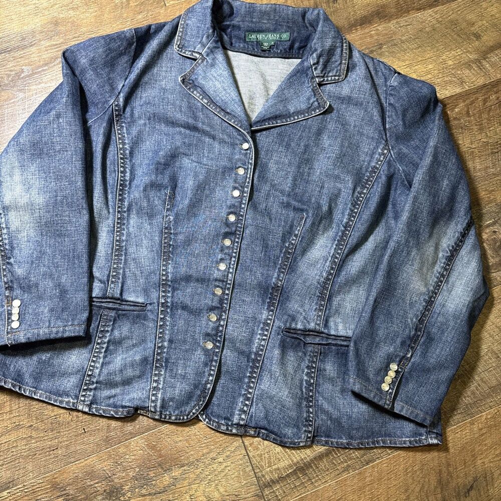 Y2K Ralph Lauren Jeans Co. Jean  Denim Blazer Jacket Pearl Buttons Size 2X Lapel